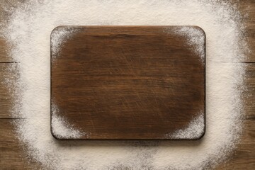 Top-down view of a background board with flour, providing space for text