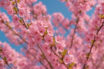 Close-up of a stunning pink flowering tree with vibrant petals on a sunny spring day