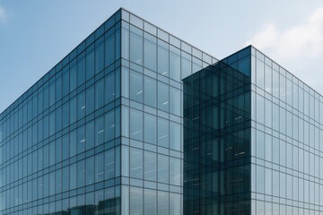 Obraz premium Contemporary office structure featuring extensive glass facades