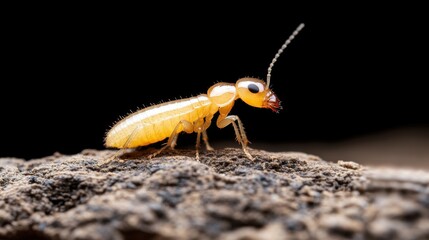 Obraz premium Close-Up Image of Yellow Insect on Soil Surface in Dark Environment