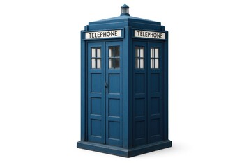 Vintage blue telephone booth isolated on a white background with clipping path