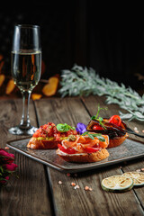 various appetizers with meat and cheese