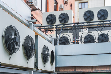 Chillers installed on the wall of the building