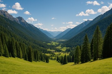 Fototapeta premium A glimpse into the scenic mountain basin with lush greenery