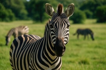 Naklejka premium A zebra approaching to greet a friend