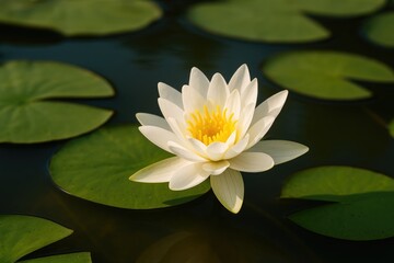 Charming small water lily blossoming in a pond