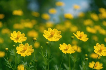 Bright yellow blossoms flourish under the warm sunshine