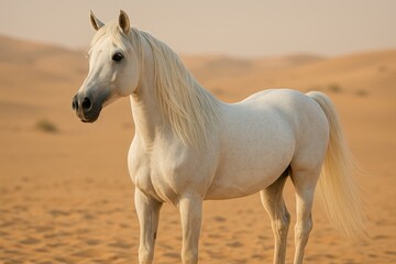 Obraz premium Elegant white Arabian horse with flowing mane