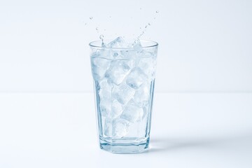 A chilled beverage with ice on a clean white surface for hot weather
