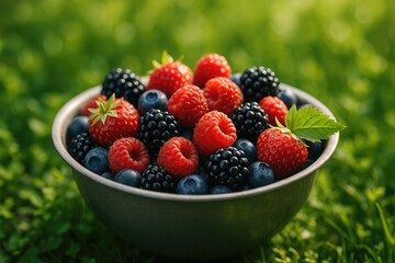 Fruits nestled in a metallic dish