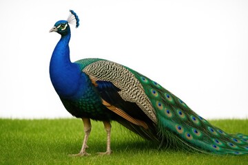 Obraz premium Elegant peacock perched on lush greenery