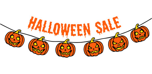 Halloween pumpkin garland, Halloween shopping sale banner illustration