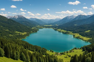 Naklejka premium Summer scenery of alpine mountains and freshwater bodies in Europe