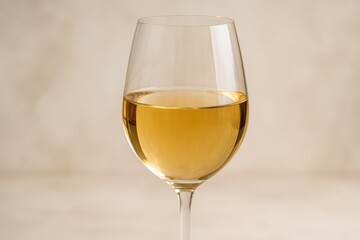 A beverage glass filled with white wine