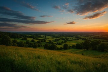 Obraz premium Evening panoramic view from a hilltop