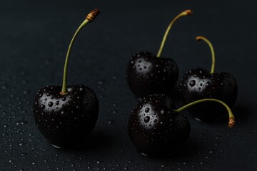 Isolated black cherries on a plain background