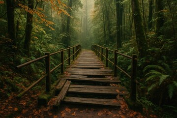 Obraz premium A forgotten bridge nestled within a wooded area
