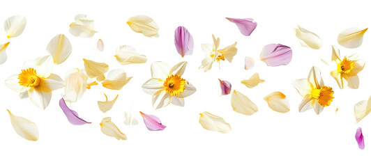 Obraz premium PNG Daffodil flowers and petals floating daffodils background blossoms transparent background.