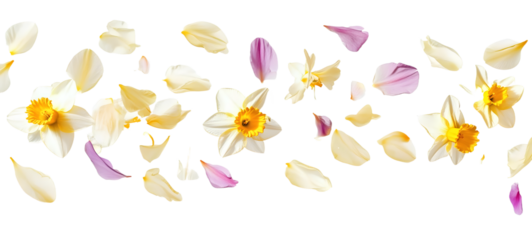 PNG Daffodil flowers and petals floating daffodils background blossoms transparent background.
