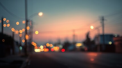 minimalistic bokeh background of a city during sunset at blue hour time