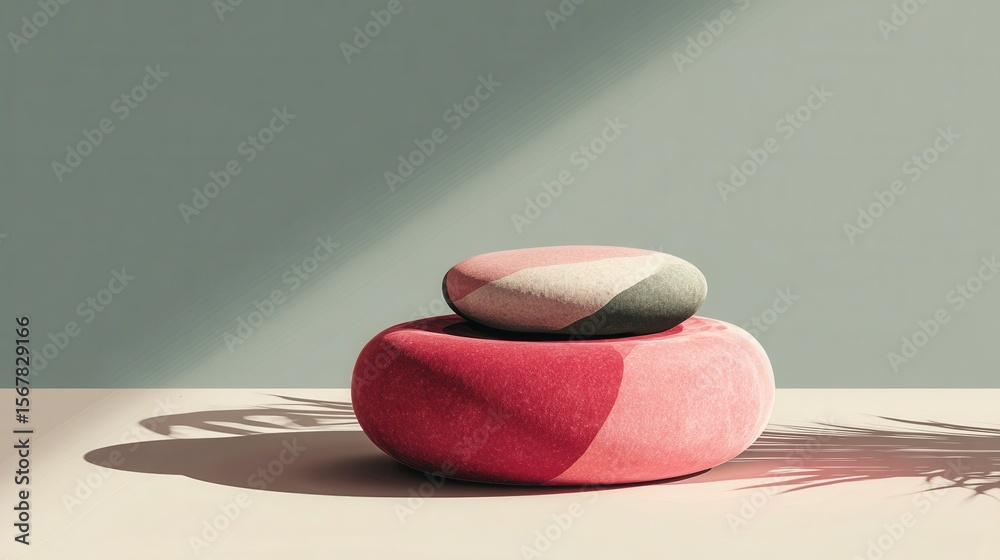 Canvas Prints colorful abstract stones on minimalist surface with soft shadow