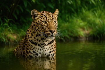 Naklejka premium Stunning leopard resting peacefully in the cool shade
