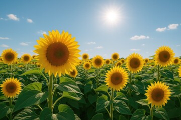 Fototapeta premium Stunning fields of vibrant sunflowers