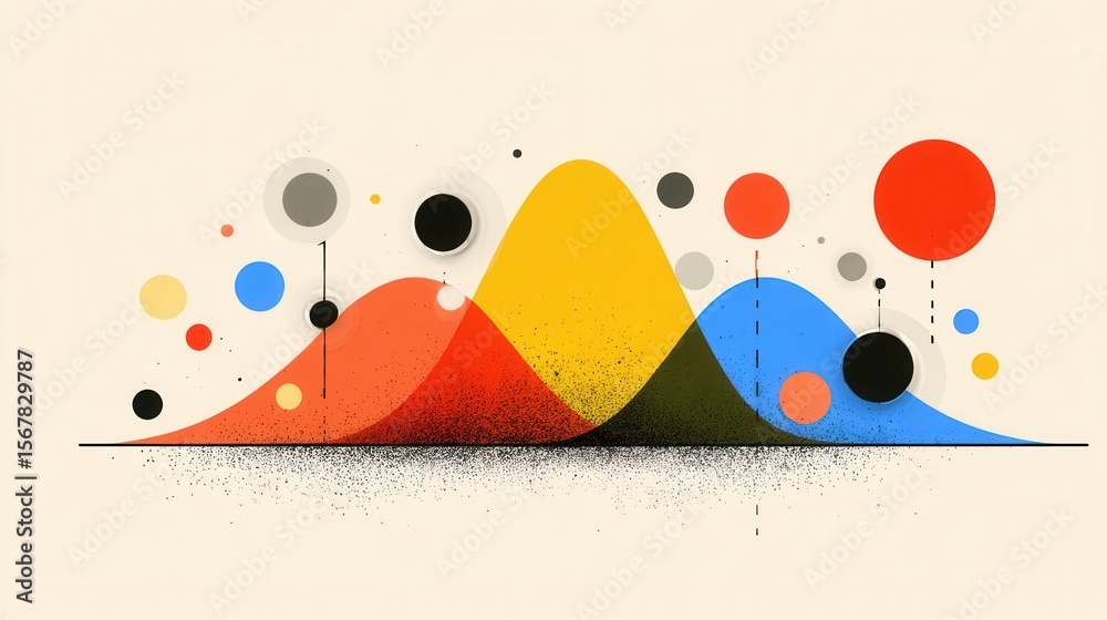 Sticker abstract colorful mountain shapes with geometric elements and dots