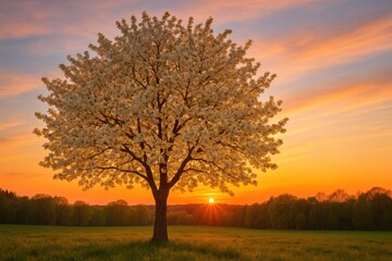 Stunning sunset view with a majestic tree