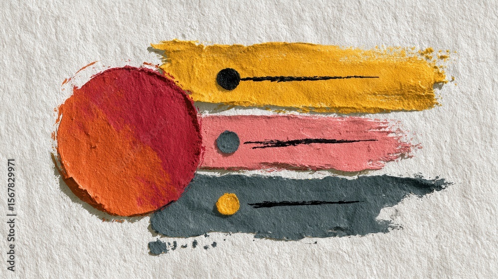Wall mural abstract colorful shapes and brush strokes on textured paper background