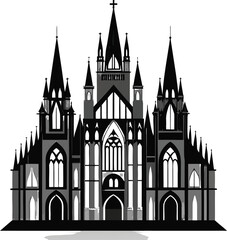 Fototapeta premium Majestic gothic cathedral with intricate spires and arched windows silhouette isolated on transparent background