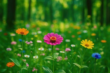 Obraz premium Vibrant floral display amidst lush woodland scenery