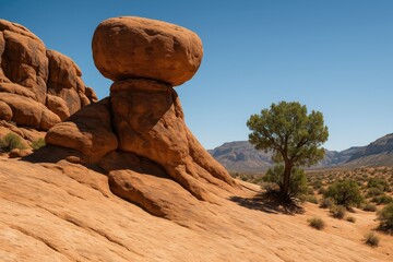 Desert landscape featuring unique rock structures with gentle lighting