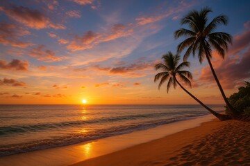 Stunning evening sky over a lush coastal paradise