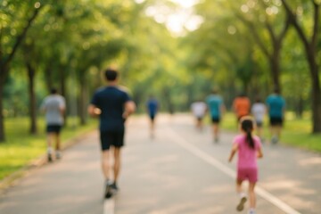 People exercising in a park with a blurred background