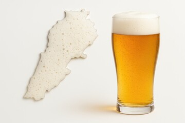 A beer foam sculpture resembling a mountainous region with a beer glass nearby