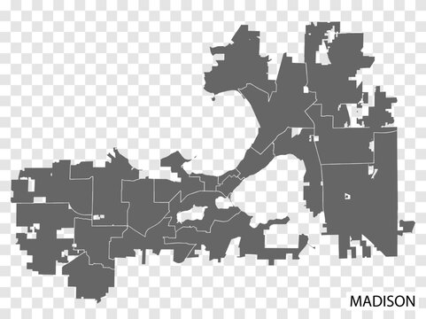 High Quality map of Madison is a city  United States, with borders of the regions. Map Madison of  Wisconsin your web site design, app, UI. EPS10.