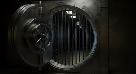 Open Vault Door with Interior Grates and Dark Tunnel Perspective