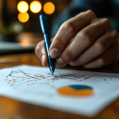 Hand drawing a graph using a blue marker, cut out white 