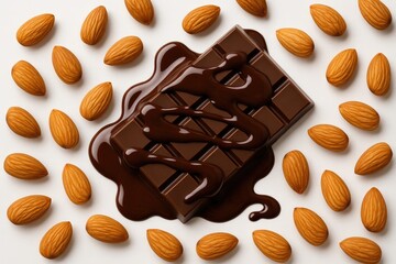 Fototapeta premium Sweet almond and melted chocolate treat on a plain white surface