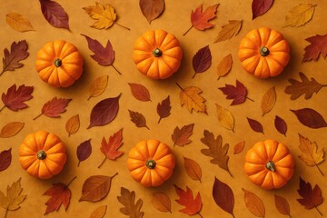 Creative autumn-themed layout featuring tiny pumpkins and colorful fall leaves