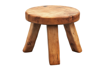 Rustic Wooden Stool Farmhouse Style Decor Three Legged Seat for Interior Design Simple Living on transparent background