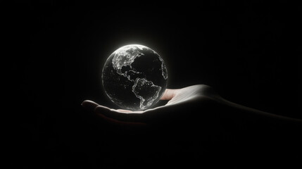 hand holding earth globe glowing