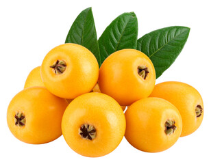 Loquat Fruit Cluster with Leaf &ndash; Yellow Exotic PNG"