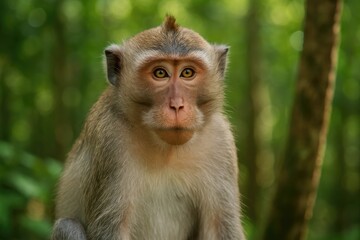 Fototapeta premium Cynomolgus monkey, also called the long-tailed macaque, is a primate species native to Southeast Asia, known for its crab-eating habits.