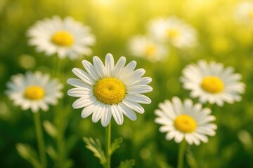 Close-up of sunlit white daisies