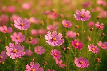 Obraz premium Vibrant Cosmos Blooms in a Garden Setting During Springtime