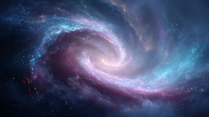 Colorful spiral galaxy with glowing nebula clouds and scattered stars in deep outer space background