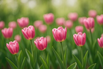 Stunning pink tulips blooming in the garden paradise