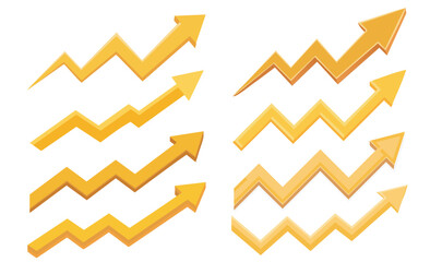3d zigzag upward trend arrow, growth arrows collection vector